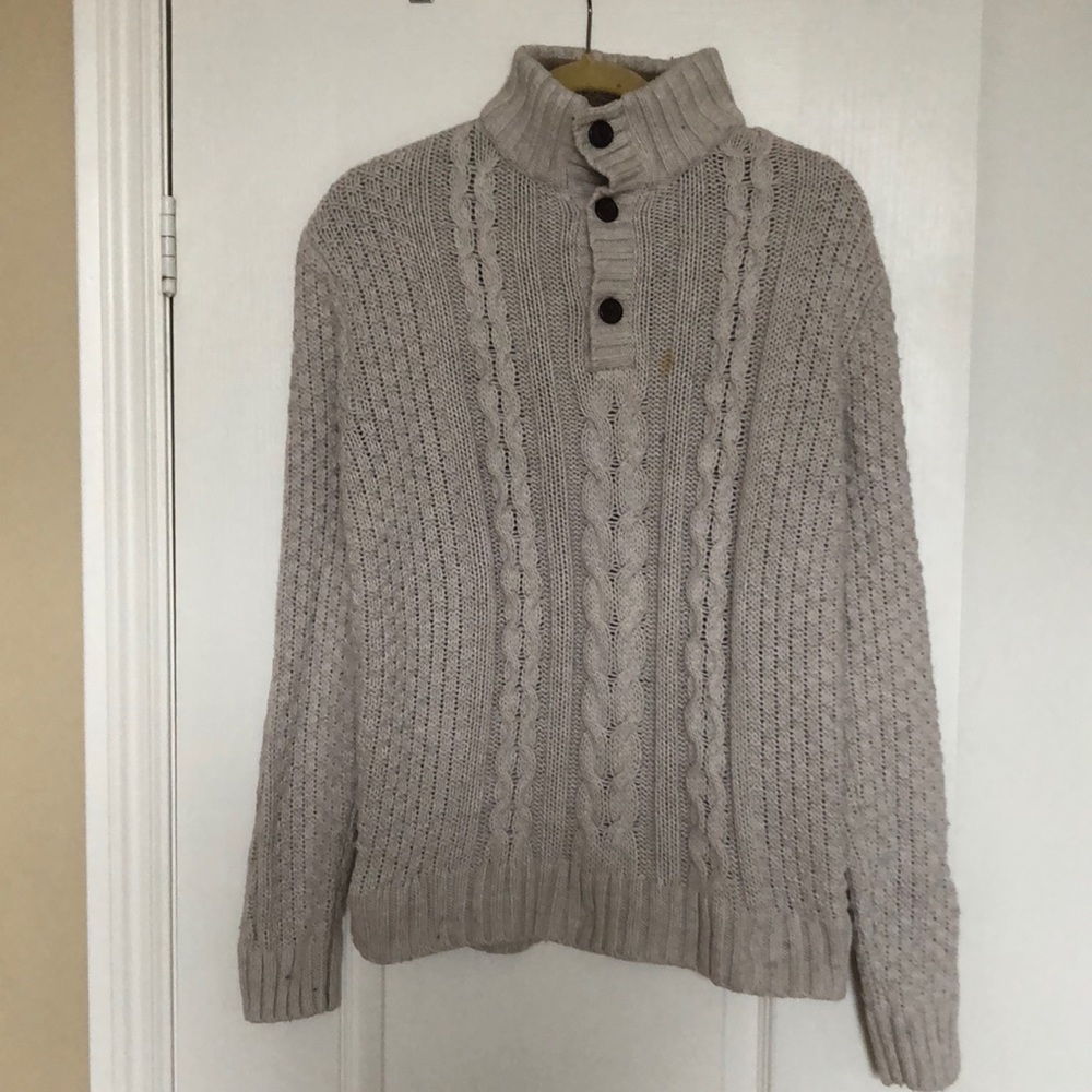 🍂 Two for $15🍂Gap *cream* wool-blend mock neck button cable knit sweater